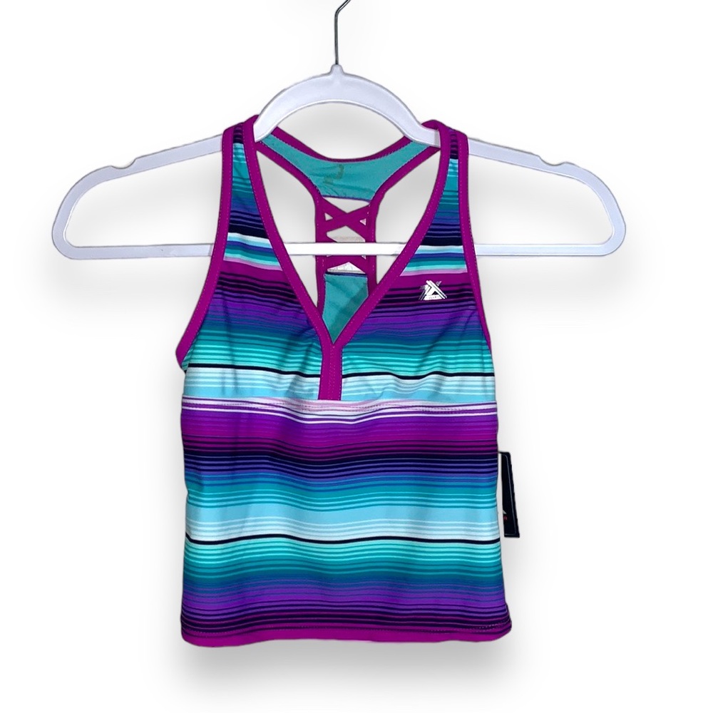 ZeroXposur Girls Aurora Sunrise Tankini Swim Top NWT Size 12 Blue Purple
